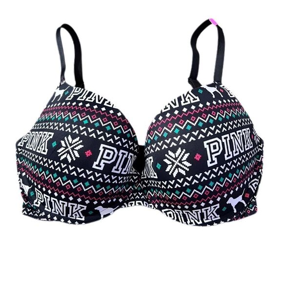Victoria’s Secret Pink Wear Everywhere Push Up Padded Logo Bra black 32DD - Picture 1 of 3